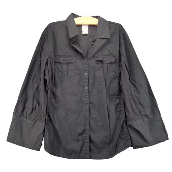JMS Just My Size Button Up Womens Shirt Size 3X Black Long Sleeve - Picture 1 of 10
